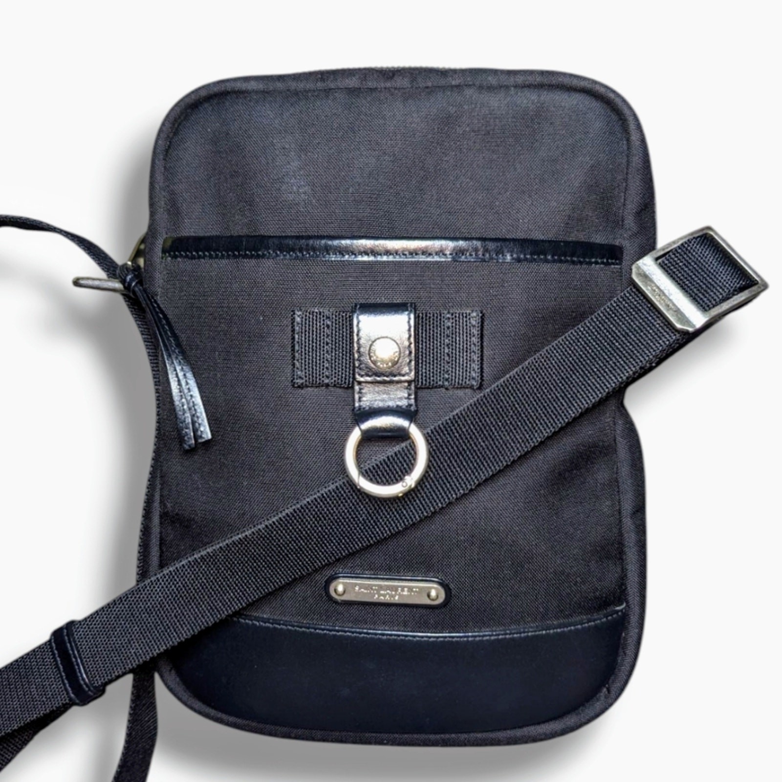 Saint Laurent Borsa a tracolla da corsa in tela e pelle nera Rivington