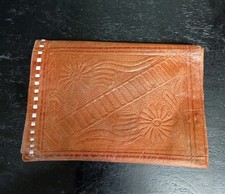 Tooled Moroccan Leather Bi-fold Wallet Handmade Stitched