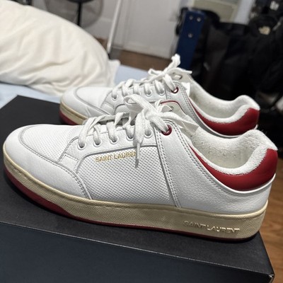 Saint Laurent SL/61 Low Top Lace-Up Leather Sneakers White/Red/Beige 7136002W4AA