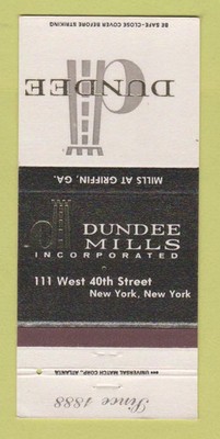 Matchbook Cover - Dundee Mills Inc New York City 30 Strike