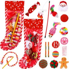 Civaner 18 Pieces Christmas Cat Toys Holiday Pet with Kitten red, red