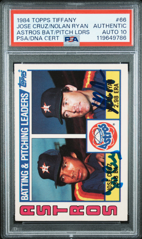 Nolan Ryan 1984 Topps Tiffany Jose Cruz Signed Baseball Card PSADNA 10 Certified