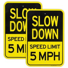 2-Pack Large Slow Down Sign, Speed Limit 5 MPH 18'' x 12'', Reflective Yellow