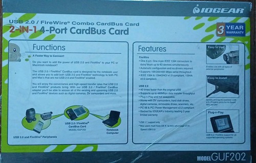 NIB!!! IOGEAR 2-IN-1 4-port Cardbus Card Model GUF202 - Bild 2 von 2