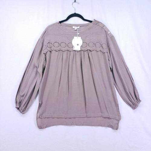 New Mittoshop Brown Lightweight Preppy Long Sleeve Relaxed Blouse Size S