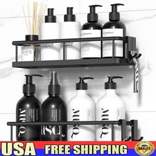 Shower Caddy Adhesive No Drill Bathroom Organizer Rustproof Shelves Hooks 2 Pack