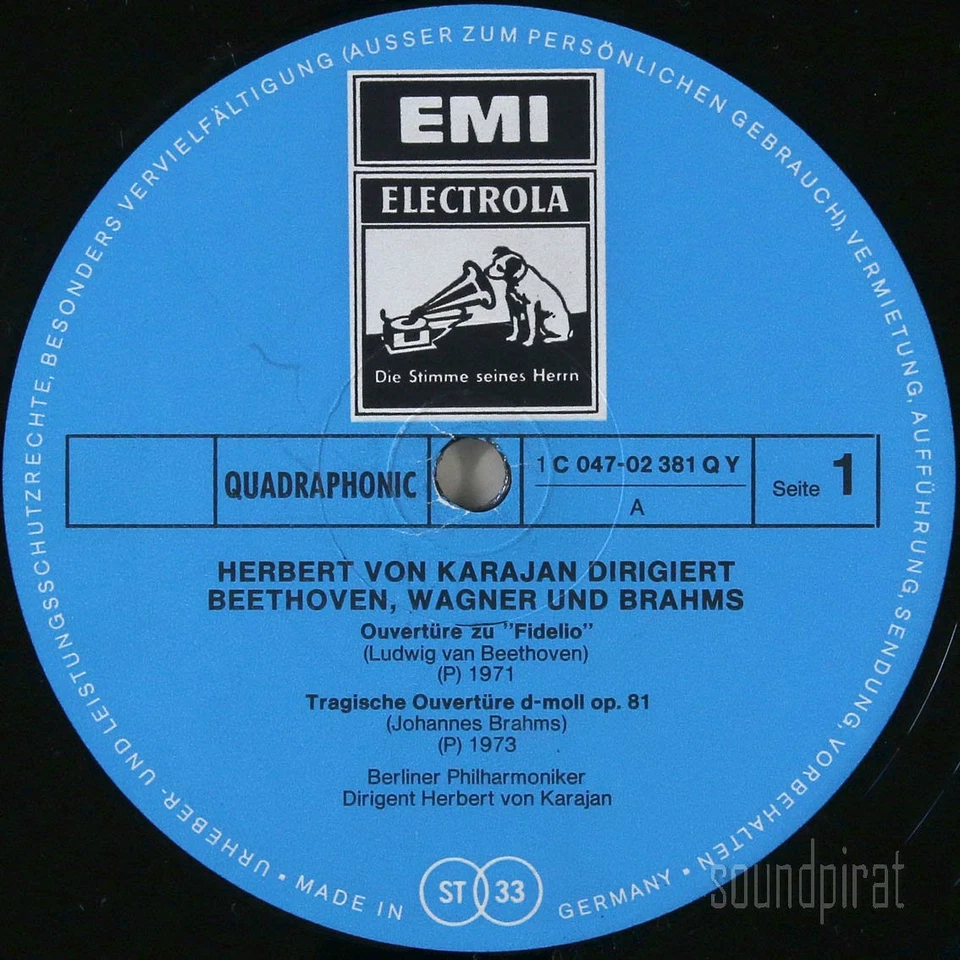 KARAJAN QUADRAPHONIC BEETHOVEN WAGNER BRAHMS GERMAN EMI ED.1 QUADRAPHONIC LP NM - Image 4 of 4