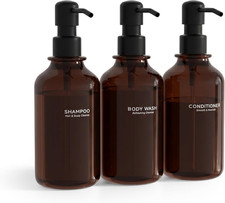 Shampoo and Conditioner Dispenser Set of 3, 17oz Refillable Body Wash Bottles, S