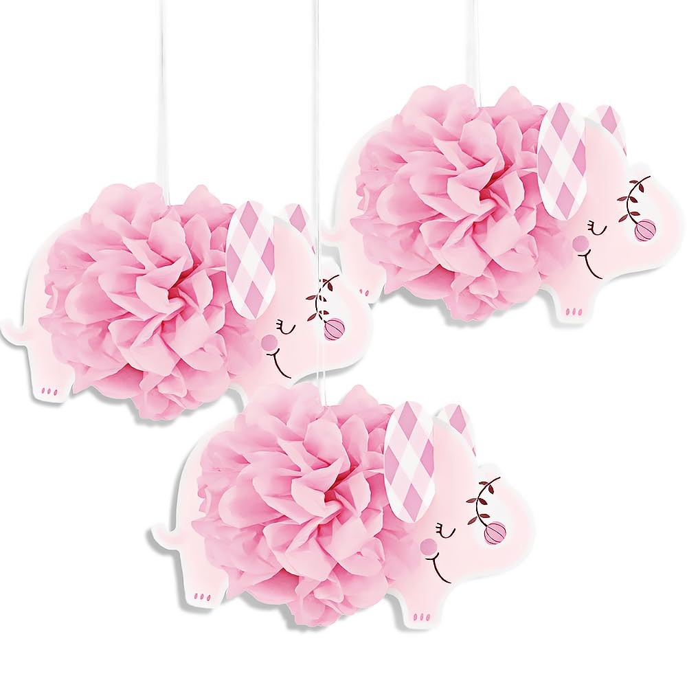 Charming Pink Floral Elephant Tissue Pom Pom Decorations 22cm - Adorable - Uni 1790₽