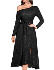 NEW Plus Size Shimmer Formal 1 Shoulder Cocktail Evening Midi Dress S