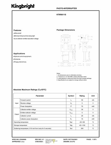 KTIR611S Kingbright Foto Unterbrecher Optischer Steckplatzschalter - Picture 2 of 4