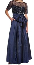 ADRIANNA PAPELL  BEADED MESH & TAFFETA GOWN NWT size 8 Blue