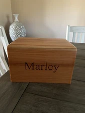 “Marley” Engraved Solid Cherry Wood Pet Memorial Box Urn Ashes Holder Keepsake