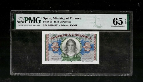 Spain | 2 Pesetas | 1938 | P# 95 | PMG 65 - Picture 1 of 2