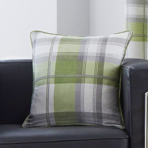 Fusion BALMORAL CHECK Green Tartan 100% Cotton Eyelet Curtains / Cushions - Picture 3 of 10