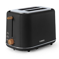 2 Slice Toaster - Tower T20027BLK  - Scandi 800w in Black with Wood Accents