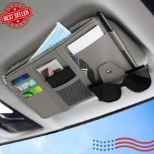 Pu Leather Car Sun Visor Organizer Pouch Bag Multiple Pocket Card Storage Gray