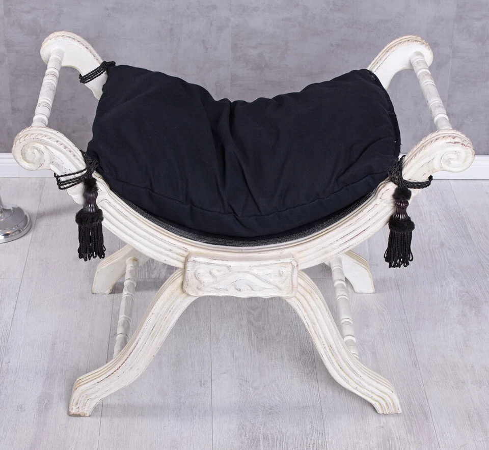 Sitzgondel Barock Hocker Shabby Chic Sitzbank Polsterbank Schwarz Weiss Schemel - Bild 4 von 4