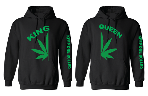 King & Queen hoodies for best buds 420 Green design Black Hooded Sweatshirt - Picture 4 of 7