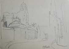 GEORGE BELL AUSTRALIAN SMALL PENCIL "LONDON STREET SCENE A" C 1935
