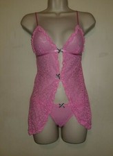 Victoria's Secret Lacie flyaway babydoll with panty pink animal lace size S new