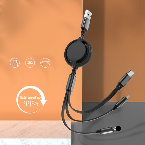 Multi Charger Cable 3 in 1 iPhone Android Retractable 3A USB Fast Charge 1M - Photo 14 sur 24
