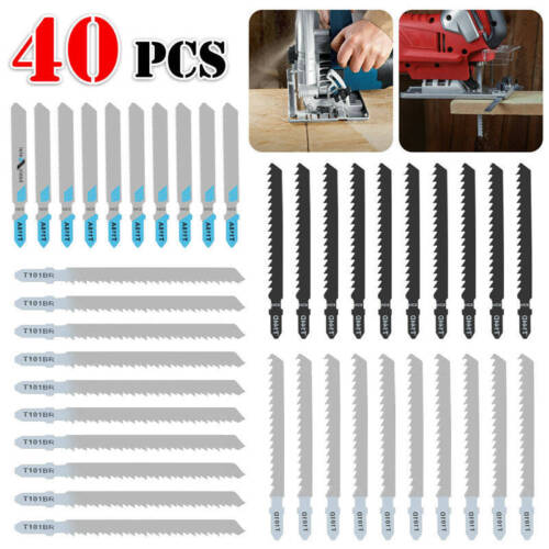 40X T-shank Assorted Jig Saw Blades Set Wood Plastic Metal Cutting Jigsaw Blade - Picture 1 of 6