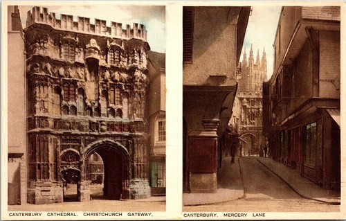 Canterbury Cathedral Christ Church Gateway Mercery Lane Bw Antique Postcard