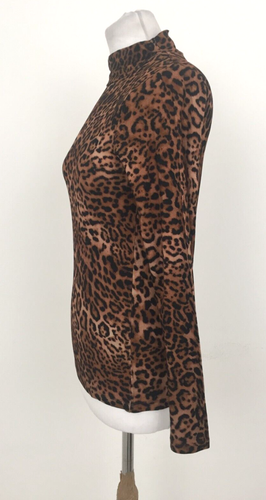 Nobody's Child Women's Top Size 10 Brown Animal Print Funnel Neck Eco New F1 - Picture 2 of 11