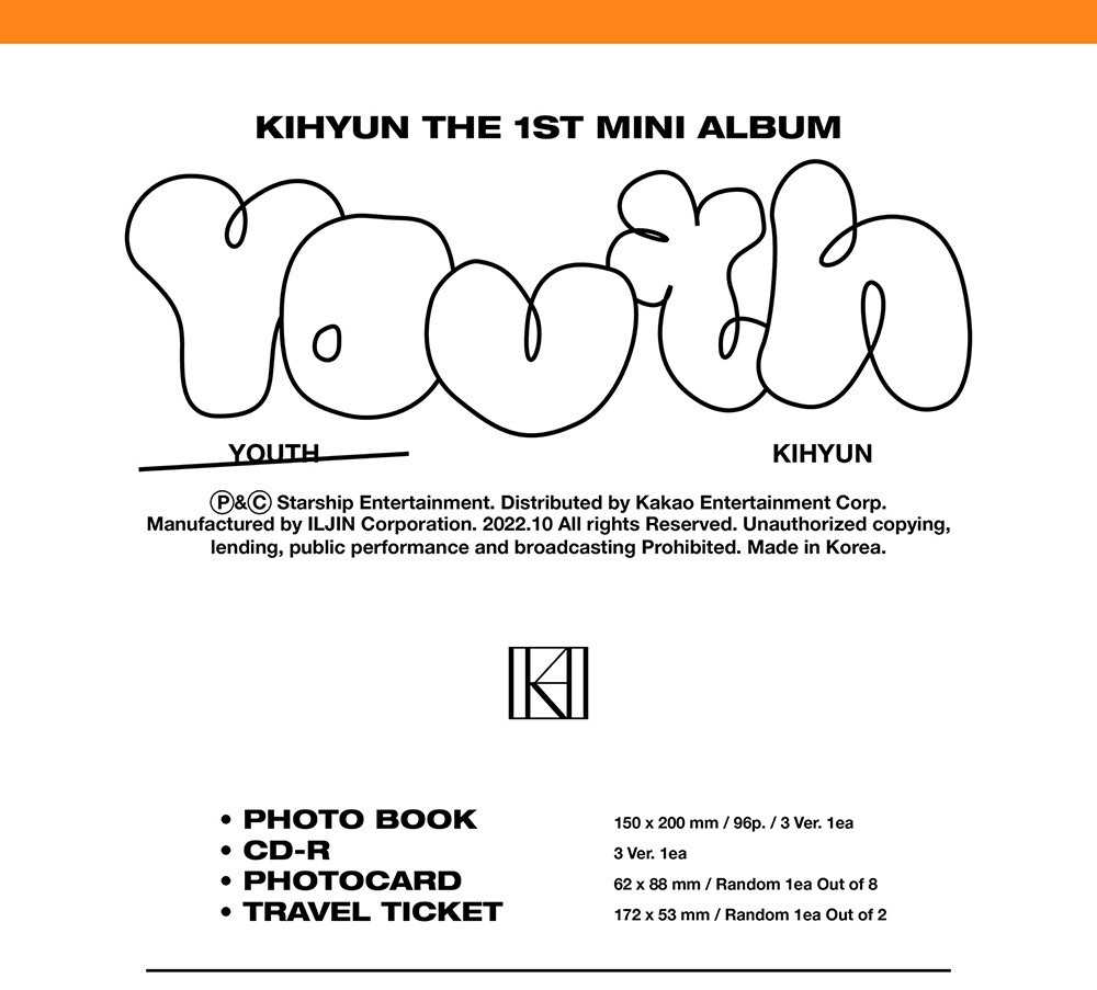 KIHYUN 1st Mini Album YOUTH Random Ver. CD+96p P.Book+P.Card+