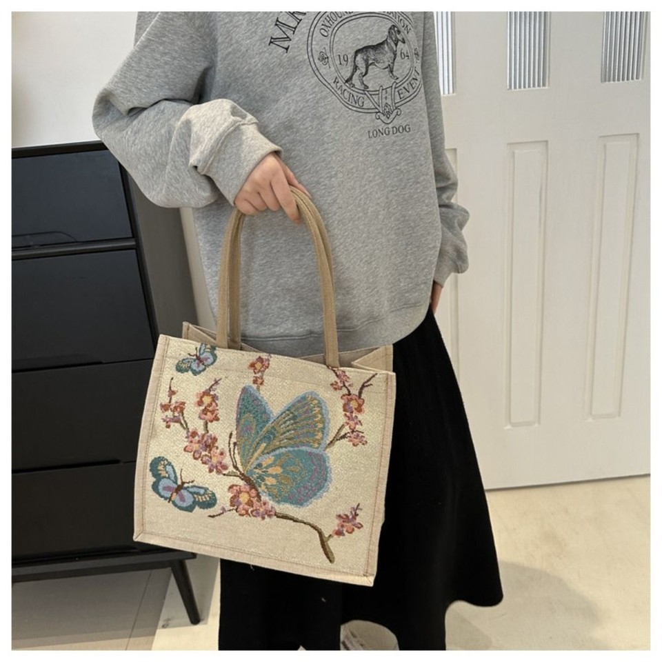 Ethnic Style Cartoon Tote Bag Retro Travel Handbag Embroidered Shoulder