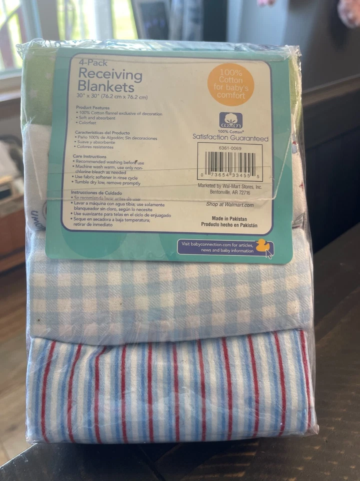 4 Pack Baby Connection Flannel Cotton Receiving Blankets Boy New in Packaging - Изображение 2 из 2