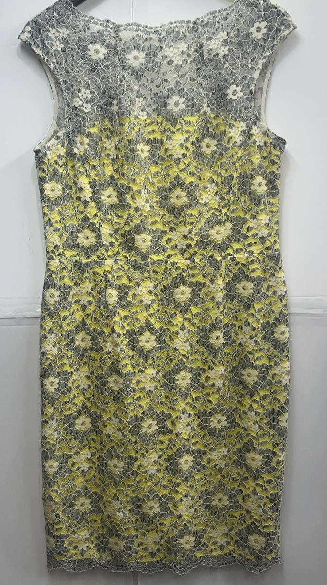 maggy london yellow lace dress Maggy London Women's Yellow / Gray Floral Lace Sleeveless Dress Size 14