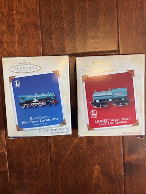 LIONEL Blue Comet 400E Steam Locomotive & 400T Oil tender Hallmark Ornaments
