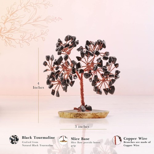 Black Tourmaline Gemstones Tree of Life, Chakra Handmade Home Gift Decor 4 inch - Picture 3 of 4