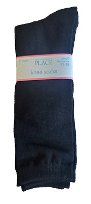 2 Pack The Children s Place Girls Knee Socks Small Uniform 11-13 Black NWT