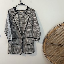 Sweet Magnolia Black And White Geometric Print Boho Long Jacket Size Small