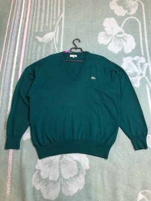 Vintage Lacoste Pullover Herren 8 Grün V-Ausschnitt WoolMark
