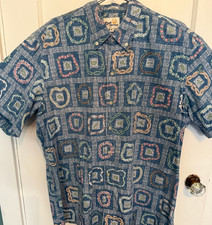 Reyn Spooner XL Blue Shirt with All the Hawaiian Islands in the Pattern in EUC