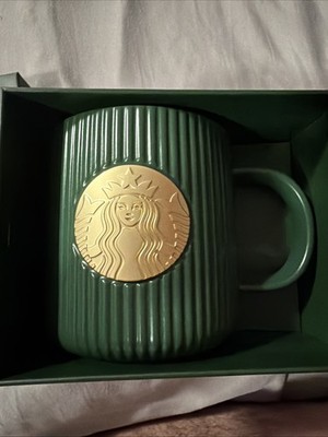2025 Limited Edition Starbucks Dark Forest Green & Gold Pleated