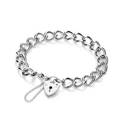 STERLINGSILBER CHARM ARMBAND DAMEN KINDER MASSIV BORDSTEIN LINK MEDAILLING HERZVORHÄNGESCHLOSS
