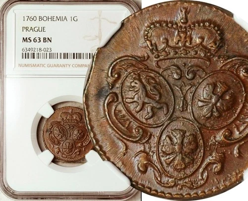 NGC MS-63 BOHEMIA 1 GROSCHL 1760 PRAGUE (TOP POP: 1/0)