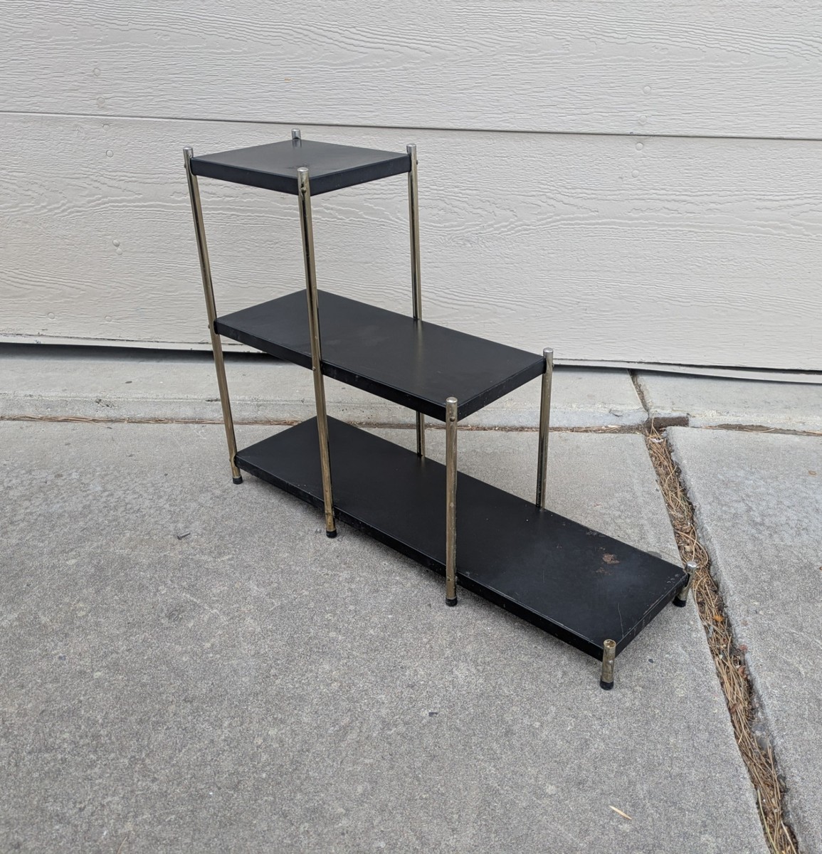 Vintage Mid Century Modern Black Metal Tiered Stair Step Display