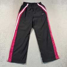 Vintage Y2K Nike Track Pants Girls S Black Pink White Side Stripe Wide Leg Retro