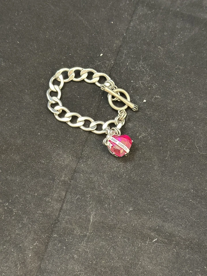 Pulsera Juicy Couture Vintage Y2K Tono Plata Rosa Corazón Palanca Foto 3 de 3