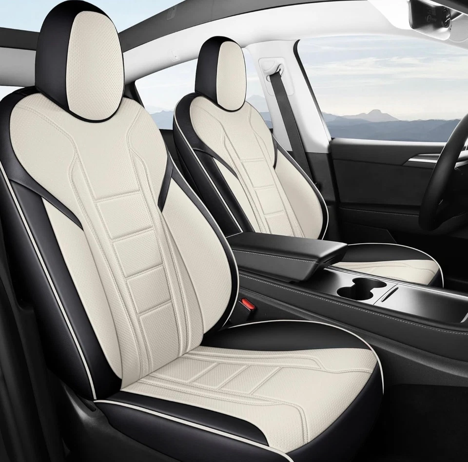 Juego completo de fundas de asiento de coche de cuero de ajuste personalizado FREESOO para Tesla Modelo Y 2020-23 Foto 2 de 4