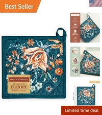 Luxury Cotton Heat Resistant Pot Holder 8" x 8" - Elegant Dark Teal Design