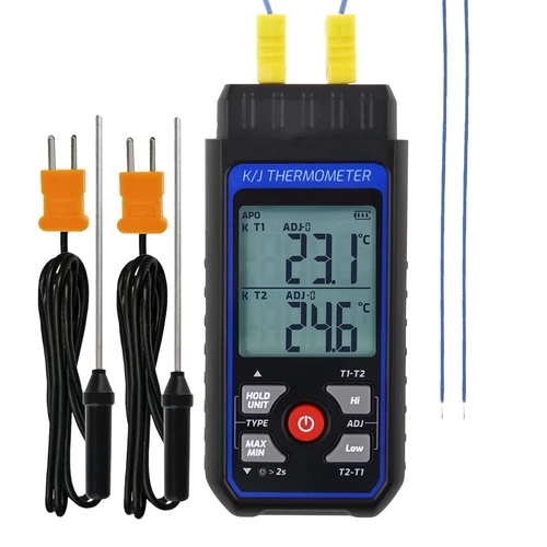 Thermocouple Thermometer Digital Dual Channels K/J Type Thermometer with 4 K-Typ