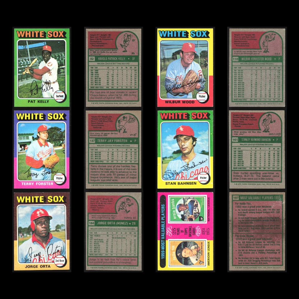 Lote de 50 tarjetas de béisbol vintage Topps 1975 en muy buen estado conjunto MLB colección de distribuidor a granel Foto 4 de 4
