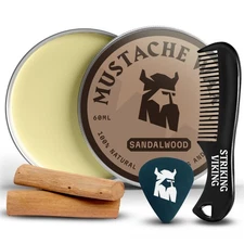 Striking Viking Mustache Wax Kit & Comb Set - 2 oz, Medium/Strong Hold, Sandalwo